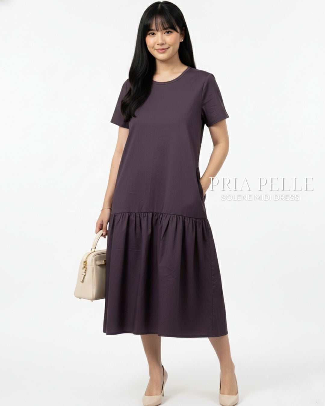 Pria Pelle Solene Short Sleeves Midi Dress - Cotton Blend Wine