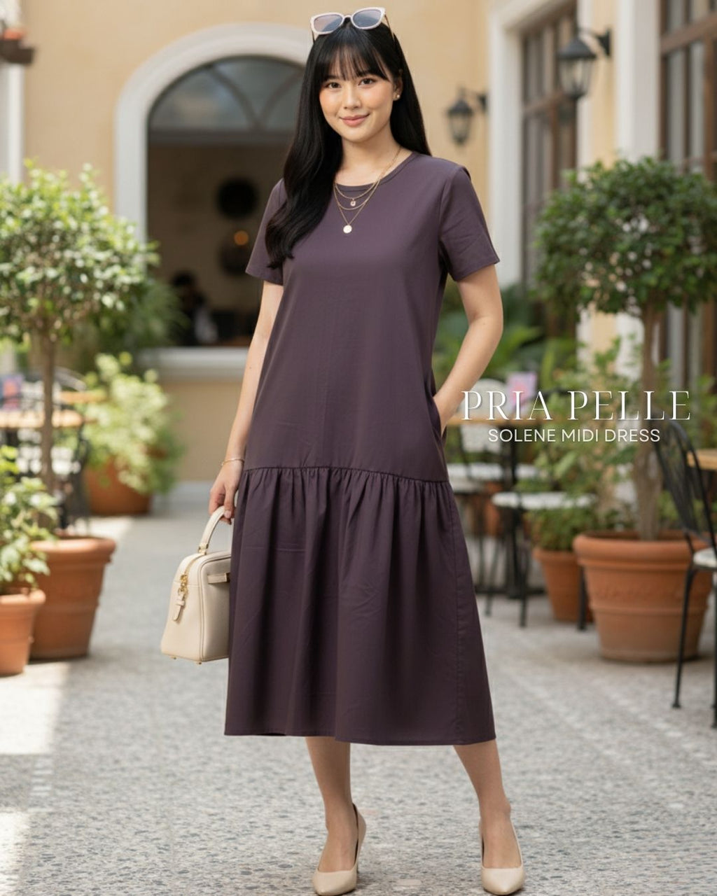 Pria Pelle Solene Short Sleeves Midi Dress - Cotton Blend Wine