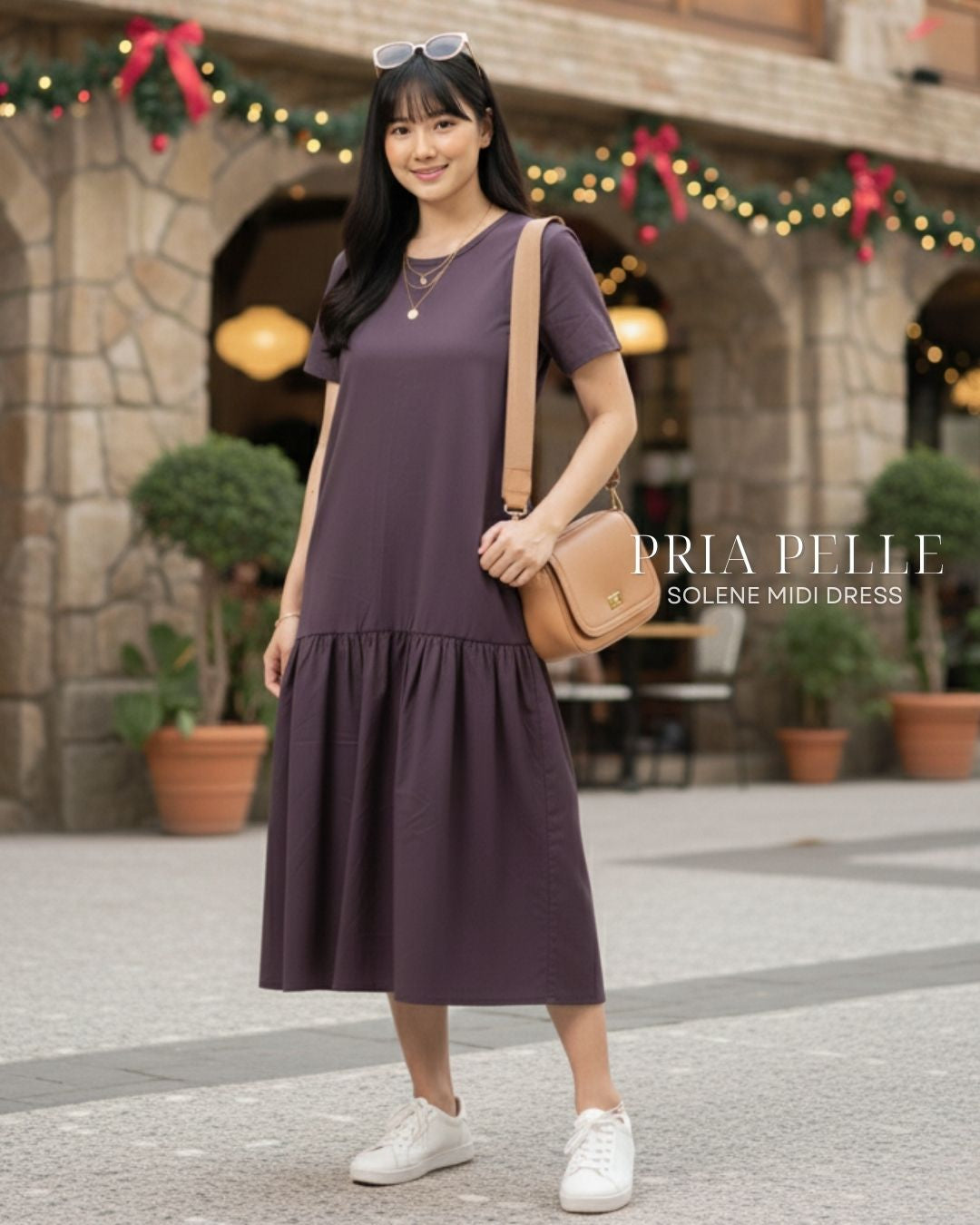 Pria Pelle Solene Short Sleeves Midi Dress - Cotton Blend Wine