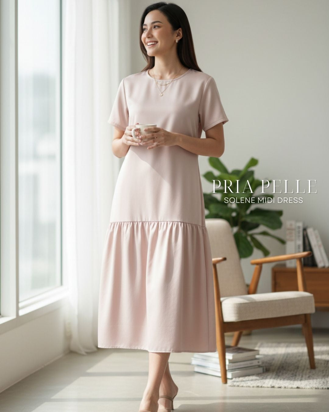 Pria Pelle Solene Short Sleeves Midi Dress - Cotton Blend Fair Pink