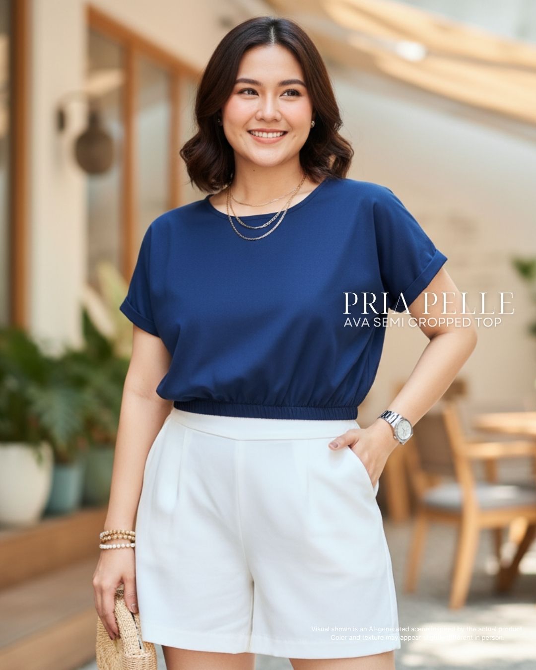 Pria Pelle Ava Semi Cropped Top - Cotton Blend Space Blue