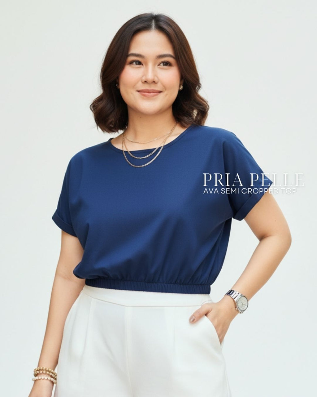 Pria Pelle Ava Semi Cropped Top - Cotton Blend Space Blue