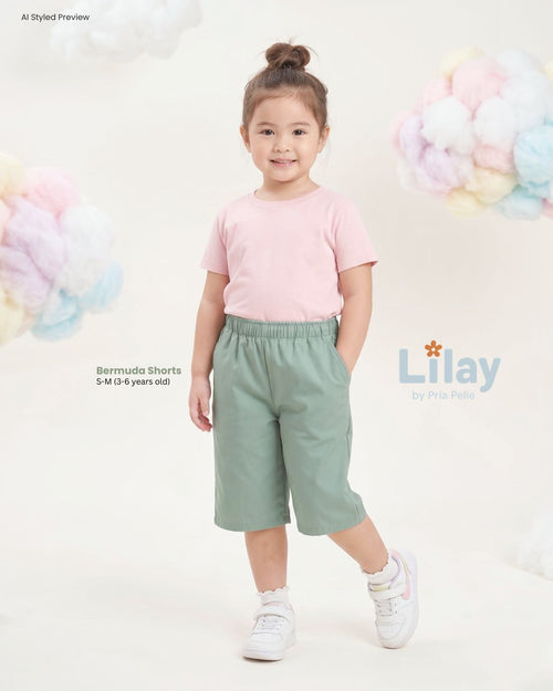 Lilay Kids Bermuda Shorts - Cotton Blend Spring Green | Non Stretch