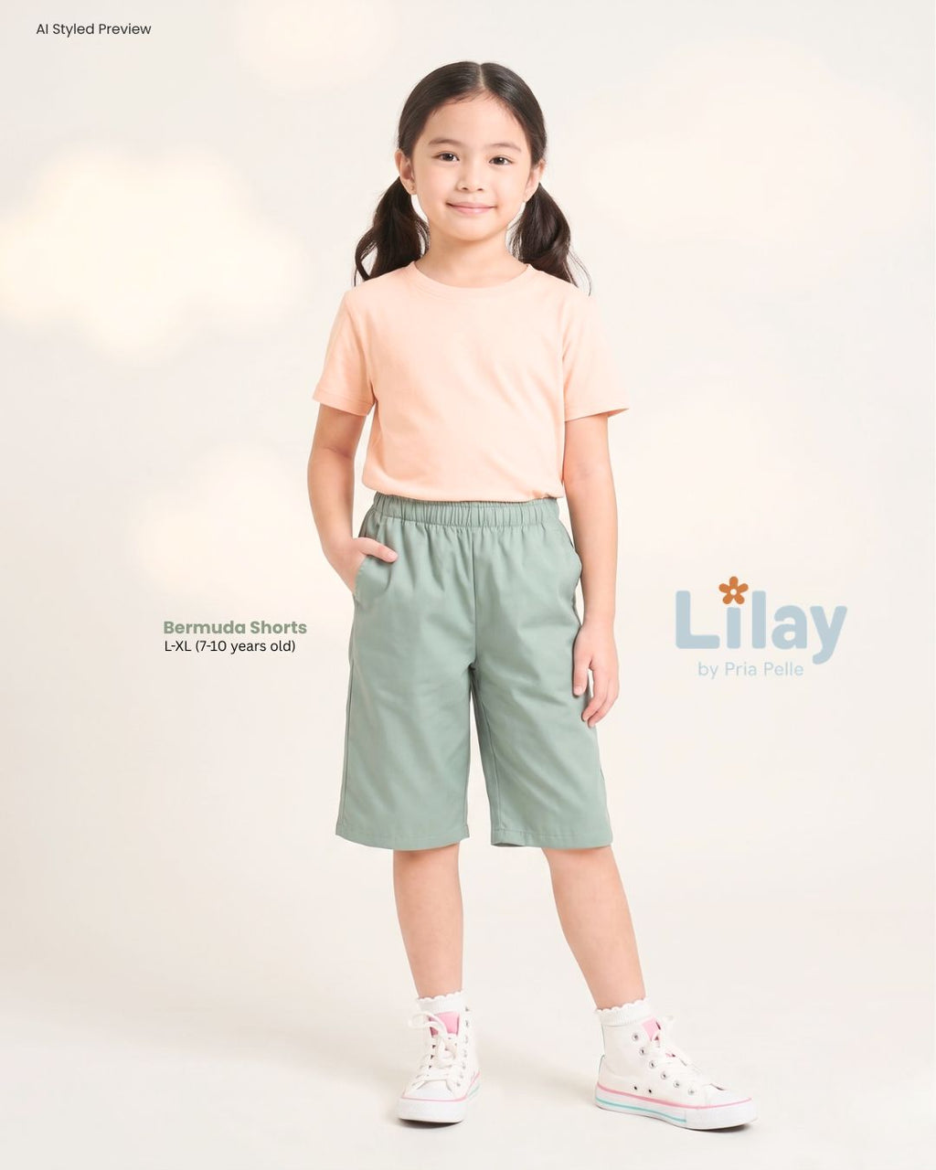 Lilay Kids Bermuda Shorts - Cotton Blend Spring Green | Non Stretch
