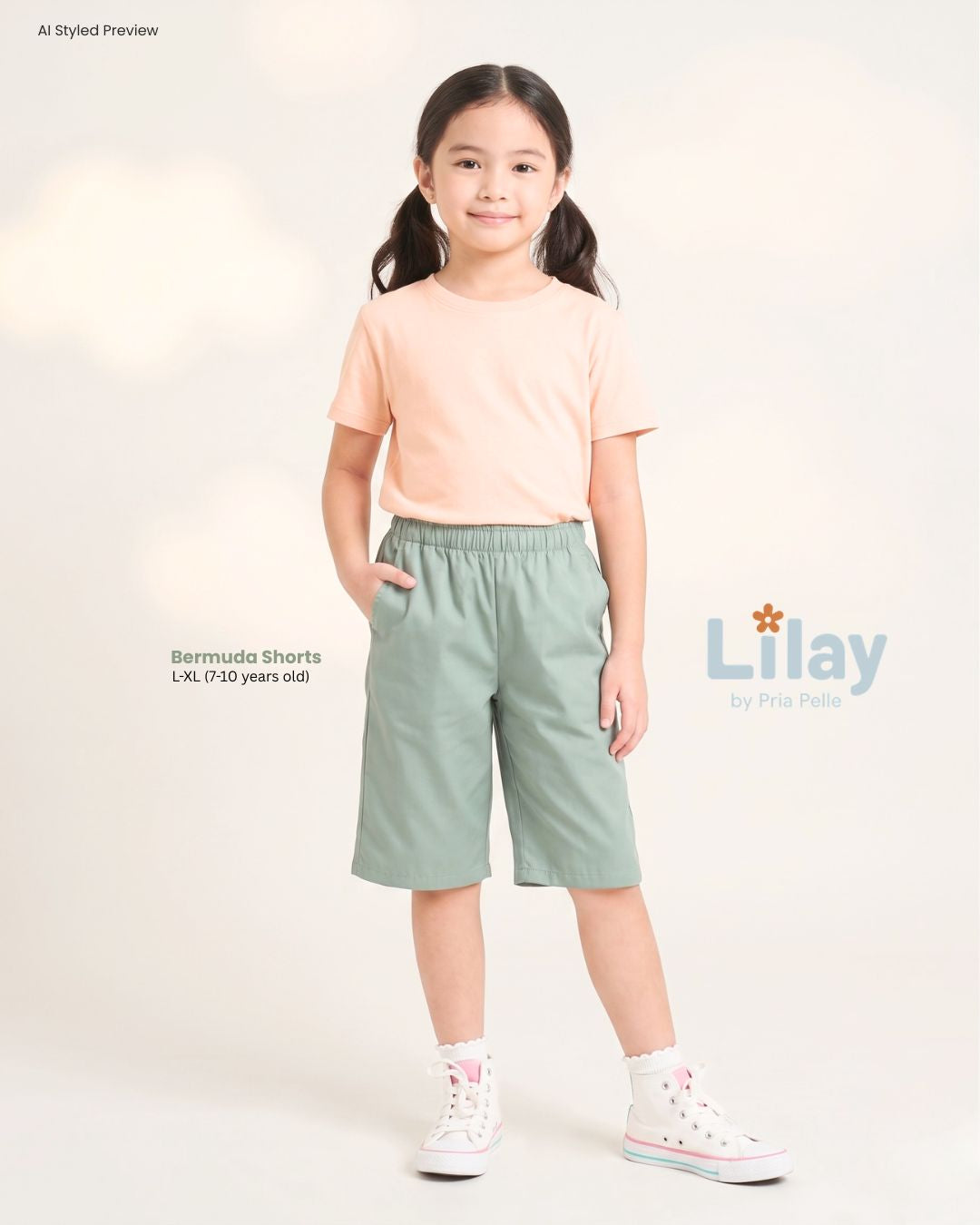 Lilay Kids Bermuda Shorts - Cotton Blend Spring Green | Non Stretch