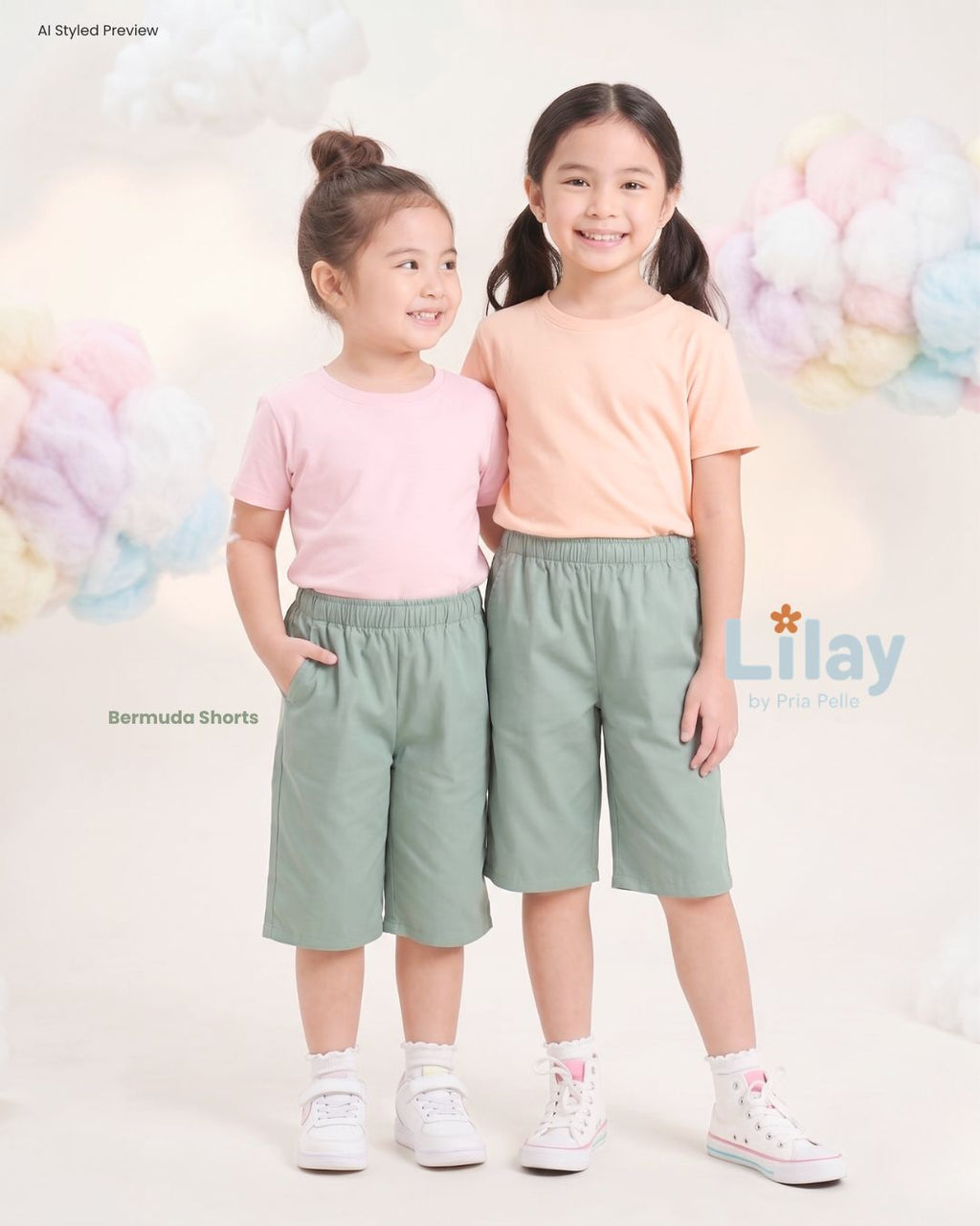 Lilay Kids Bermuda Shorts - Cotton Blend Spring Green | Non Stretch