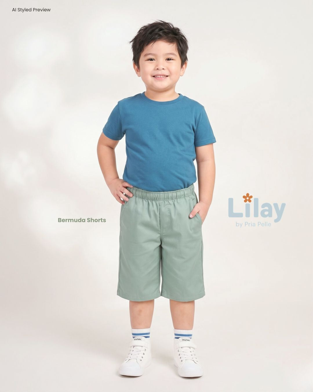 Lilay Kids Bermuda Shorts - Cotton Blend Spring Green | Non Stretch