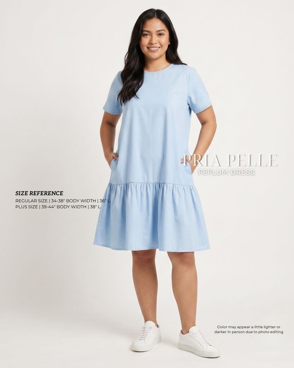 Pria Pelle Peplum Dress Version 1 | Denim Blend Light Blue with Stretch