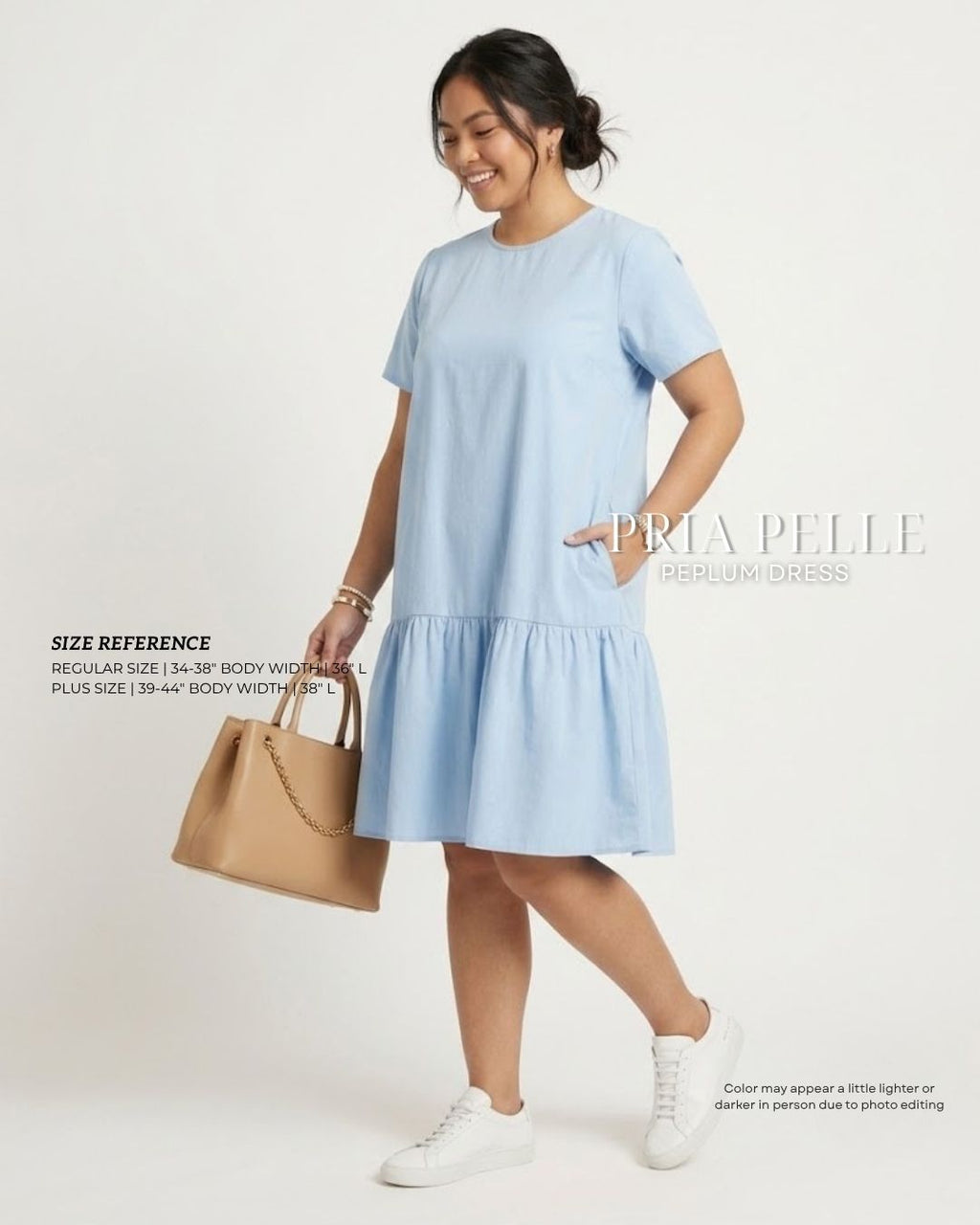 Pria Pelle Peplum Dress Version 1 | Denim Blend Light Blue with Stretch