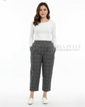 Pria Pelle Cropped Barrel Pants | Back Garter - Cotton Blend Tartan Charcoal Gray | Non Stretch
