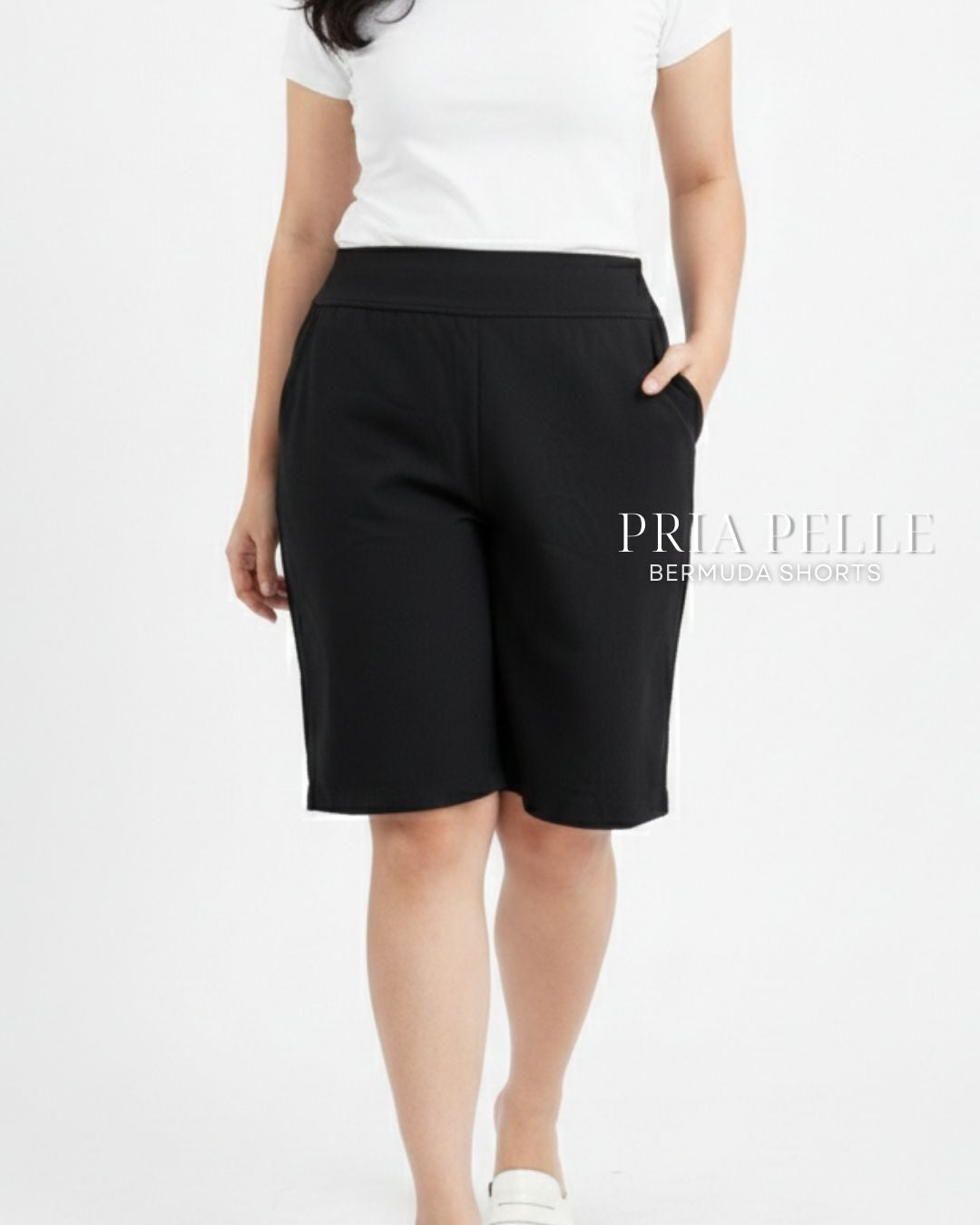 Pria Pelle Bermuda Shorts | Back garter - Cotton Blend Airy Black | Non Stretch
