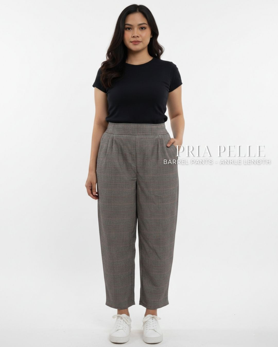 Pria Pelle Barrel Pants | Ankle Length - Cotton Blend Tartan Champagne | Non Stretch