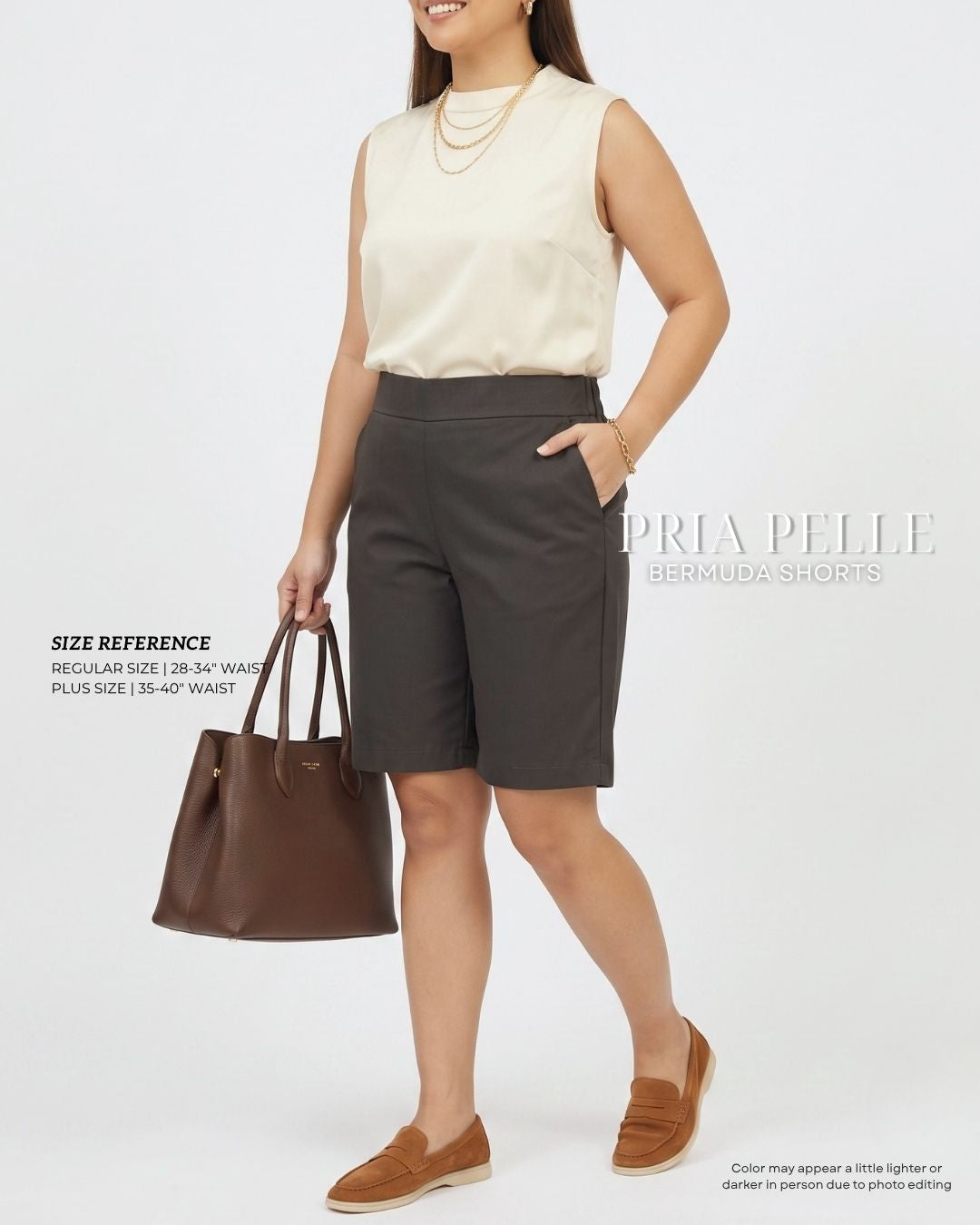 Pria Pelle Bermuda Shorts | Back garter - Cotton Twill Taupe Gray | Non Stretch