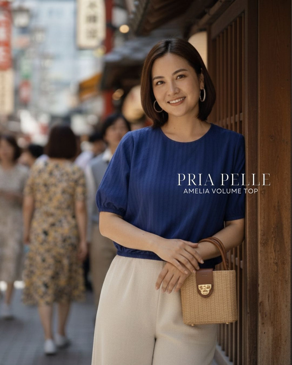 Pria Pelle Amelia Volume Top - Cotton Textured Rhino Blue Stripes | Non Stretch