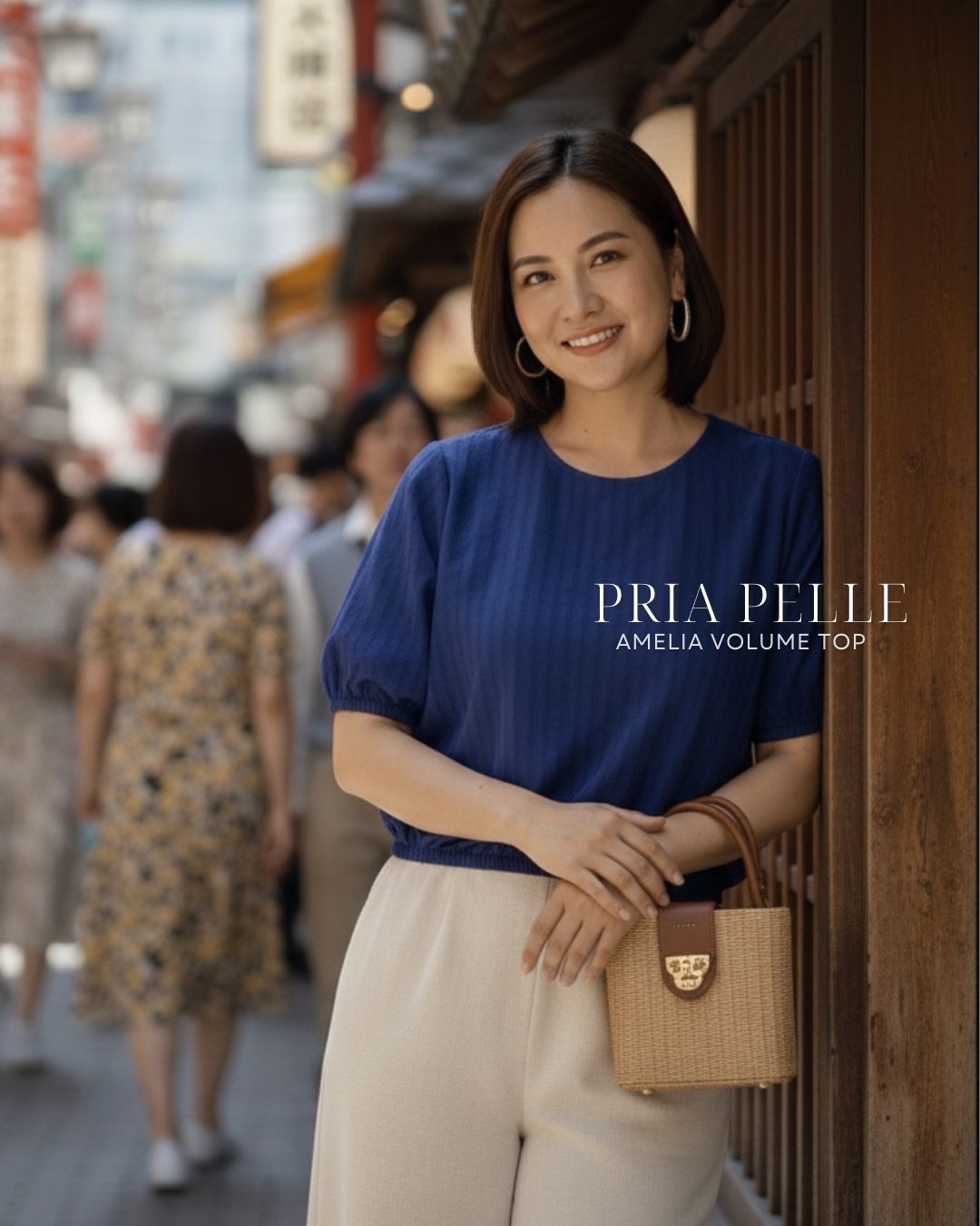 Pria Pelle Amelia Volume Top - Cotton Textured Rhino Blue Stripes | Non Stretch