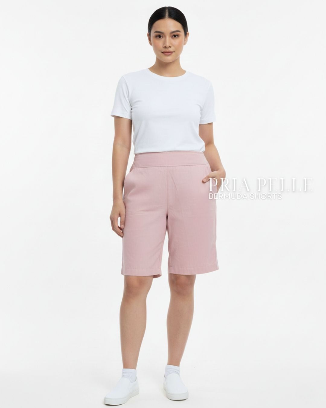 Pria Pelle Bermuda Shorts | Back garter - Twill Blend Blush | Non Stretch
