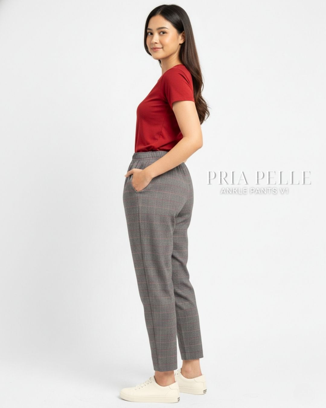 Pria Pelle Ankle Pants Version 1 | Fully Gartered - Cotton Blend Tartan Champagne | Non Stretch