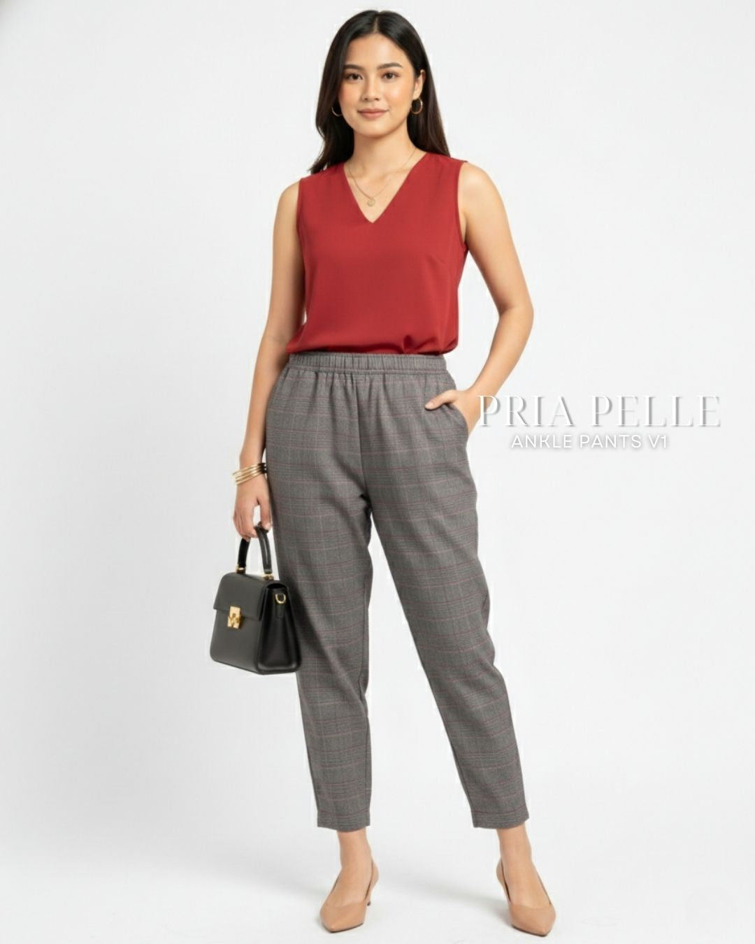 Pria Pelle Ankle Pants Version 1 | Fully Gartered - Cotton Blend Tartan Champagne | Non Stretch
