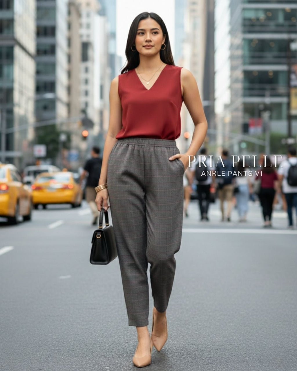 Pria Pelle Ankle Pants Version 1 | Fully Gartered - Cotton Blend Tartan Champagne | Non Stretch