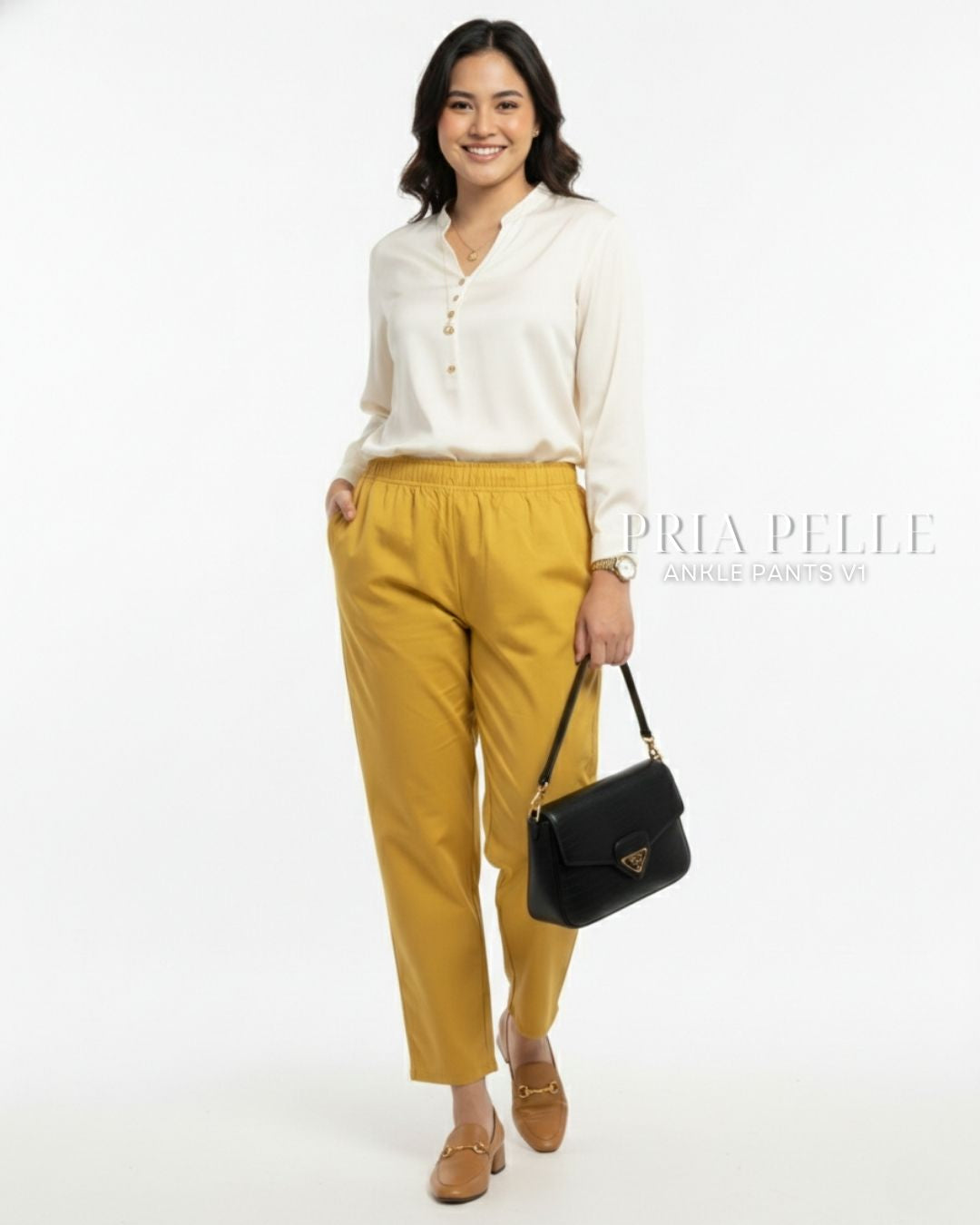 Pria Pelle Ankle Pants Version 1 | Fully Gartered - Cotton Blend Mustard with Stretch