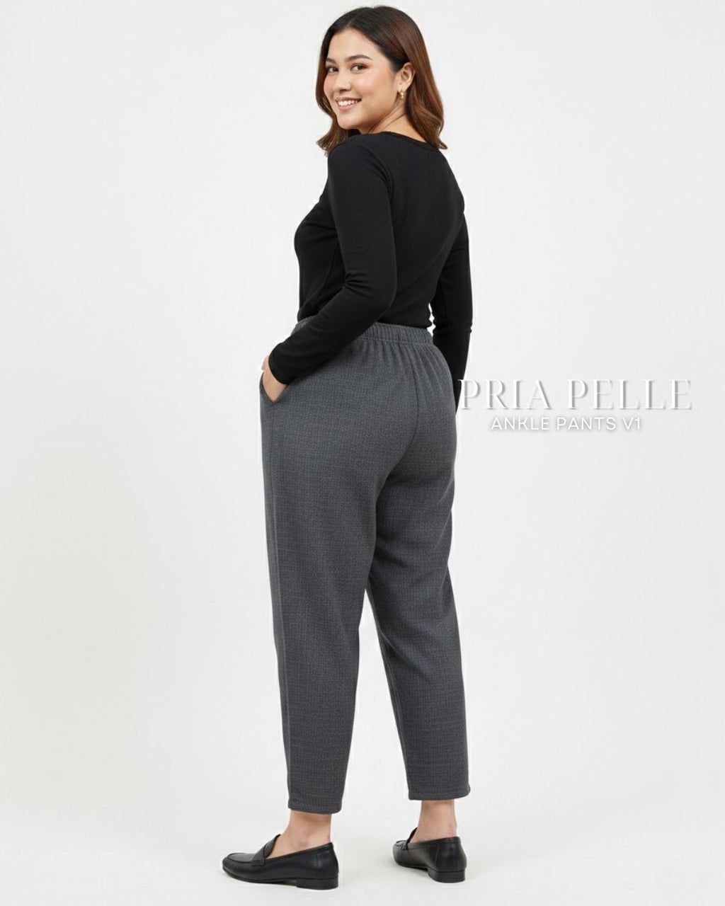 Pria Pelle Ankle Pants Version 1 | Fully Gartered - Cotton Blend Plaid Charcoal Gray | Non Stretch