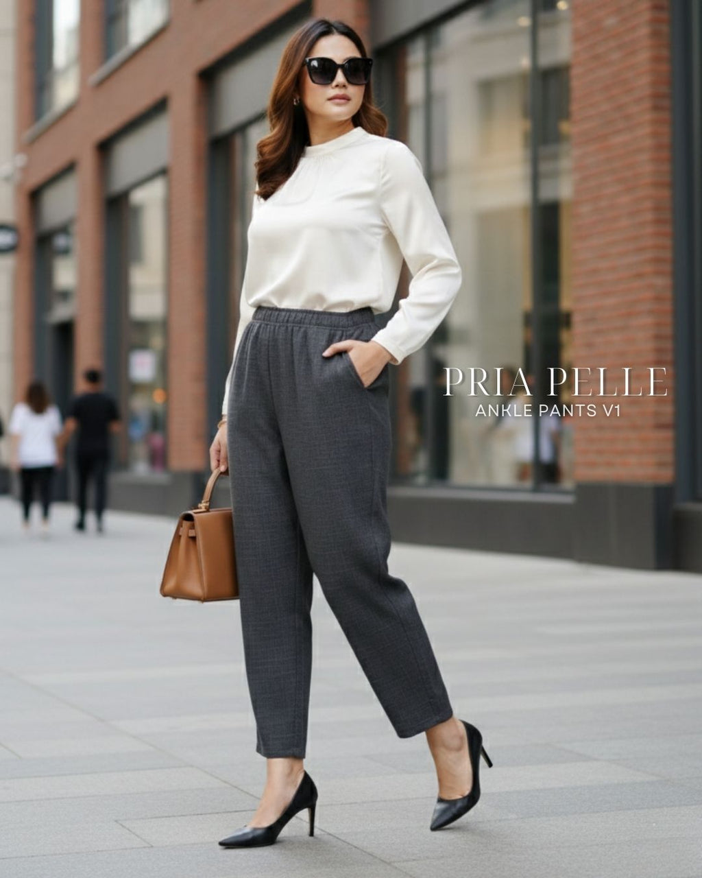 Pria Pelle Ankle Pants Version 1 | Fully Gartered - Cotton Blend Plaid Charcoal Gray | Non Stretch