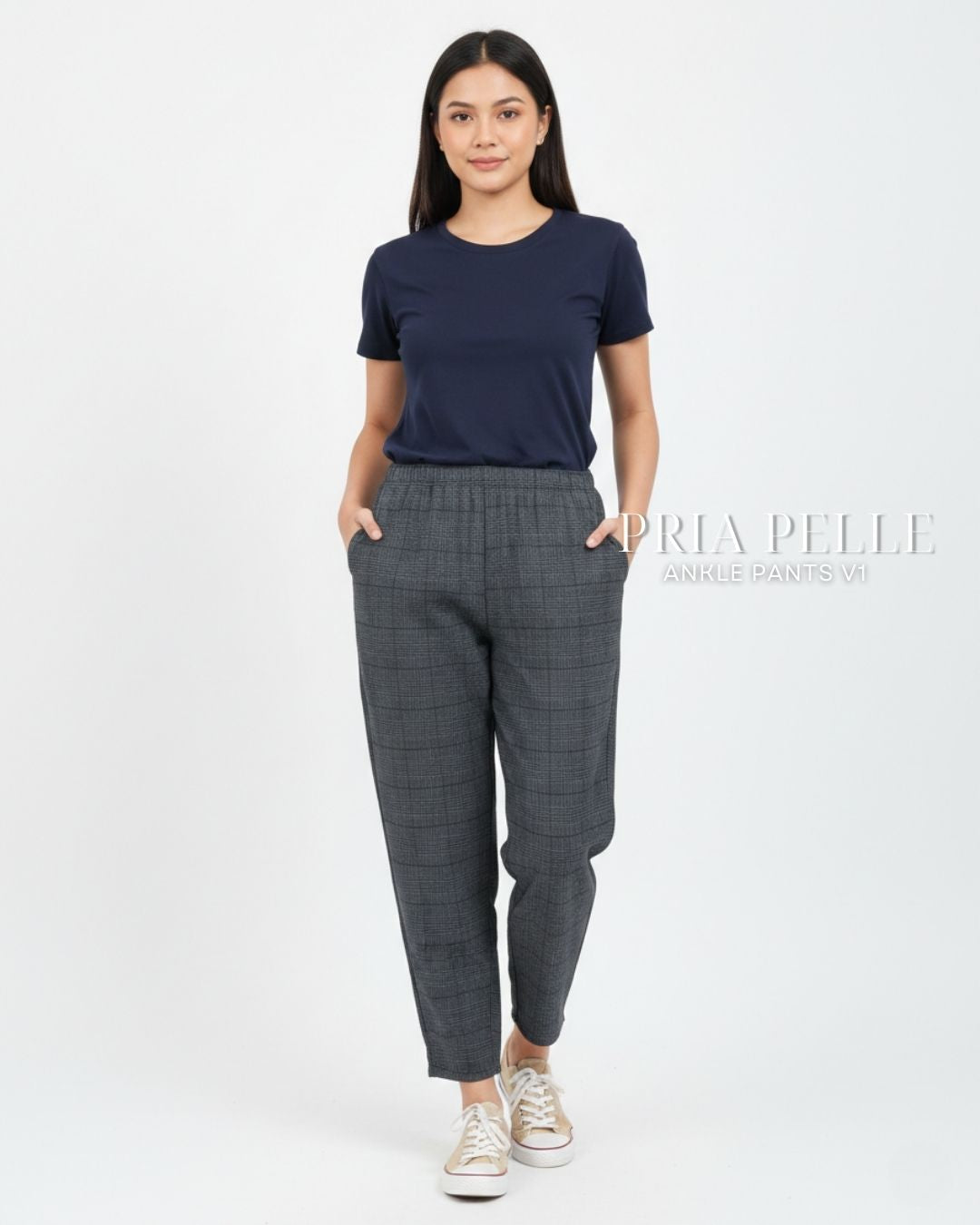 Pria Pelle Ankle Pants Version 1 | Fully Gartered - Cotton Blend Tartan Charcoal Gray | Non Stretch