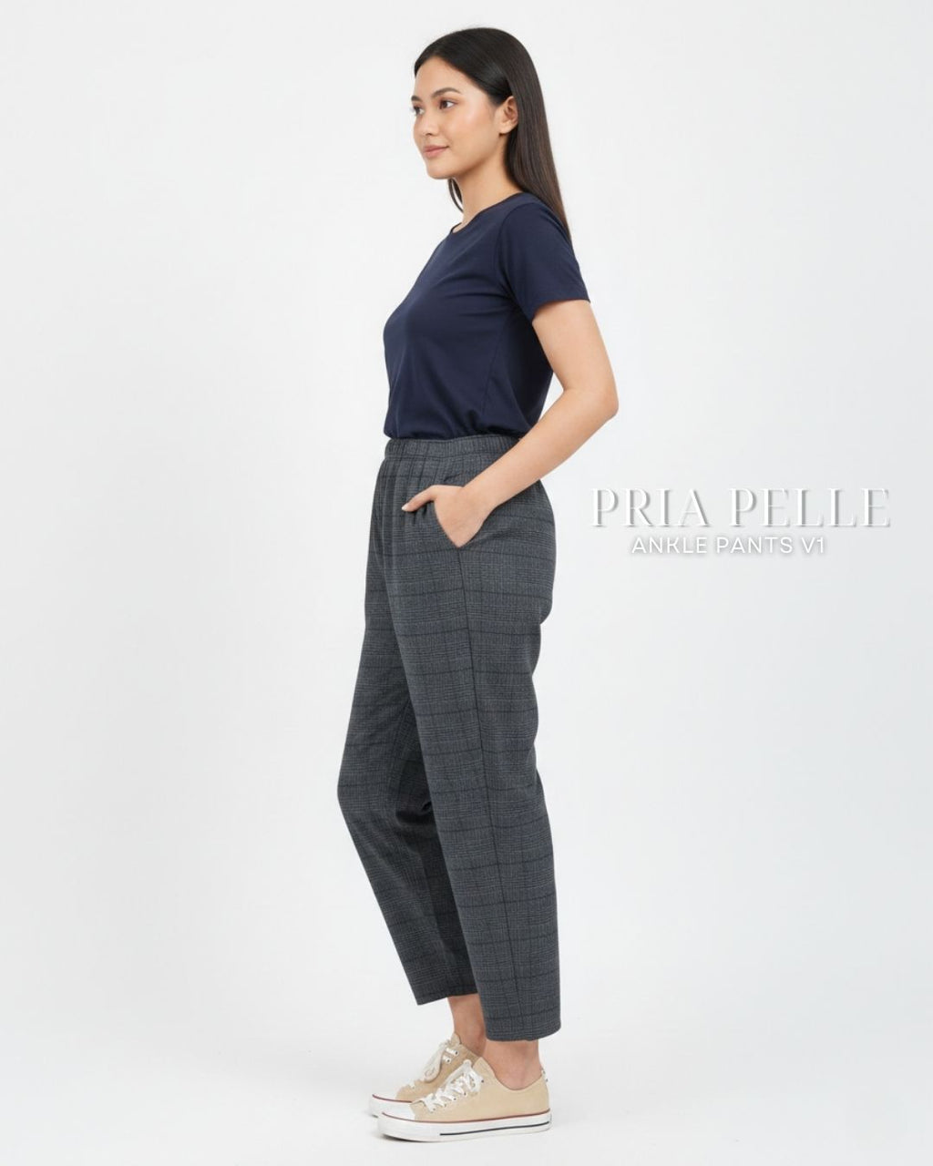 Pria Pelle Ankle Pants Version 1 | Fully Gartered - Cotton Blend Tartan Charcoal Gray | Non Stretch