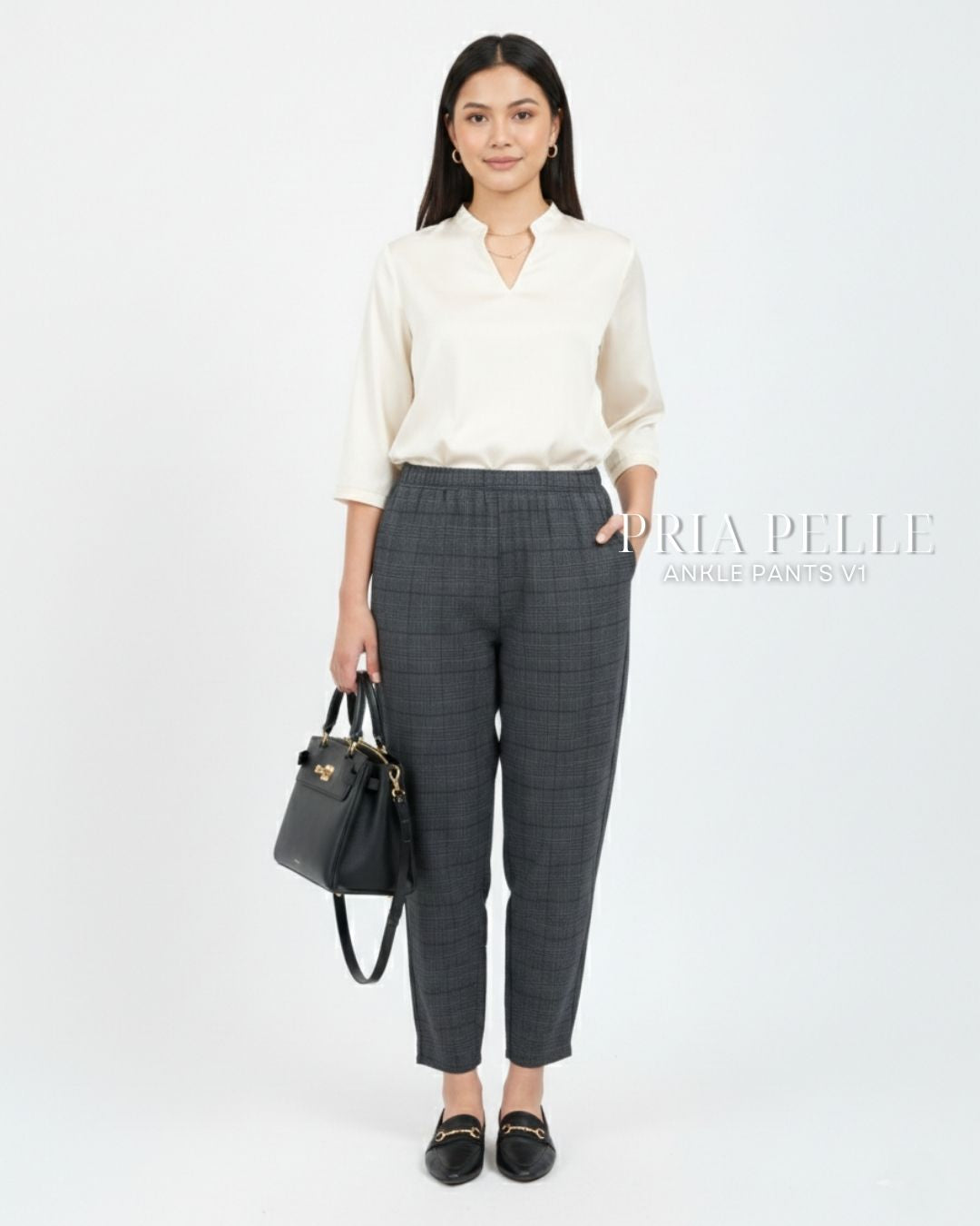 Pria Pelle Ankle Pants Version 1 | Fully Gartered - Cotton Blend Tartan Charcoal Gray | Non Stretch