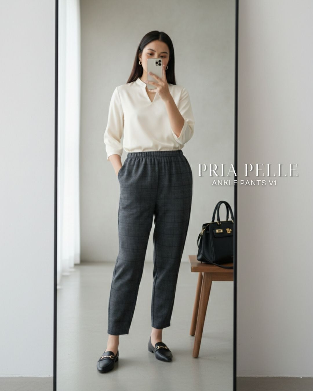 Pria Pelle Ankle Pants Version 1 | Fully Gartered - Cotton Blend Tartan Charcoal Gray | Non Stretch