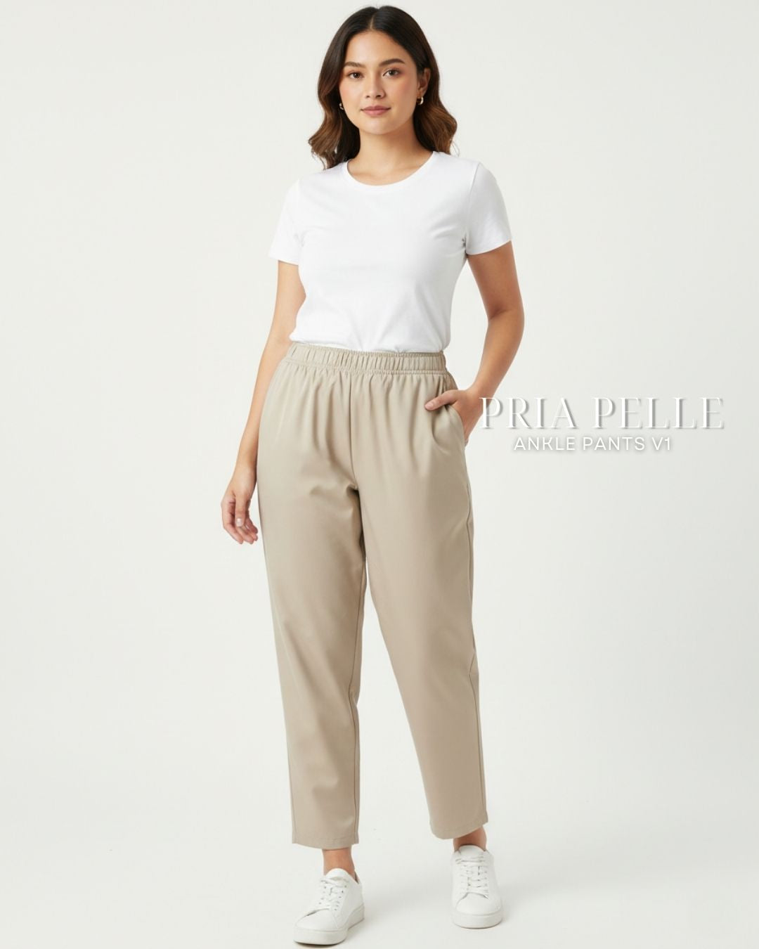 Pria Pelle Ankle Pants Version 1 | Fully Gartered - Light Cotton Blend Cool Beige with Stretch