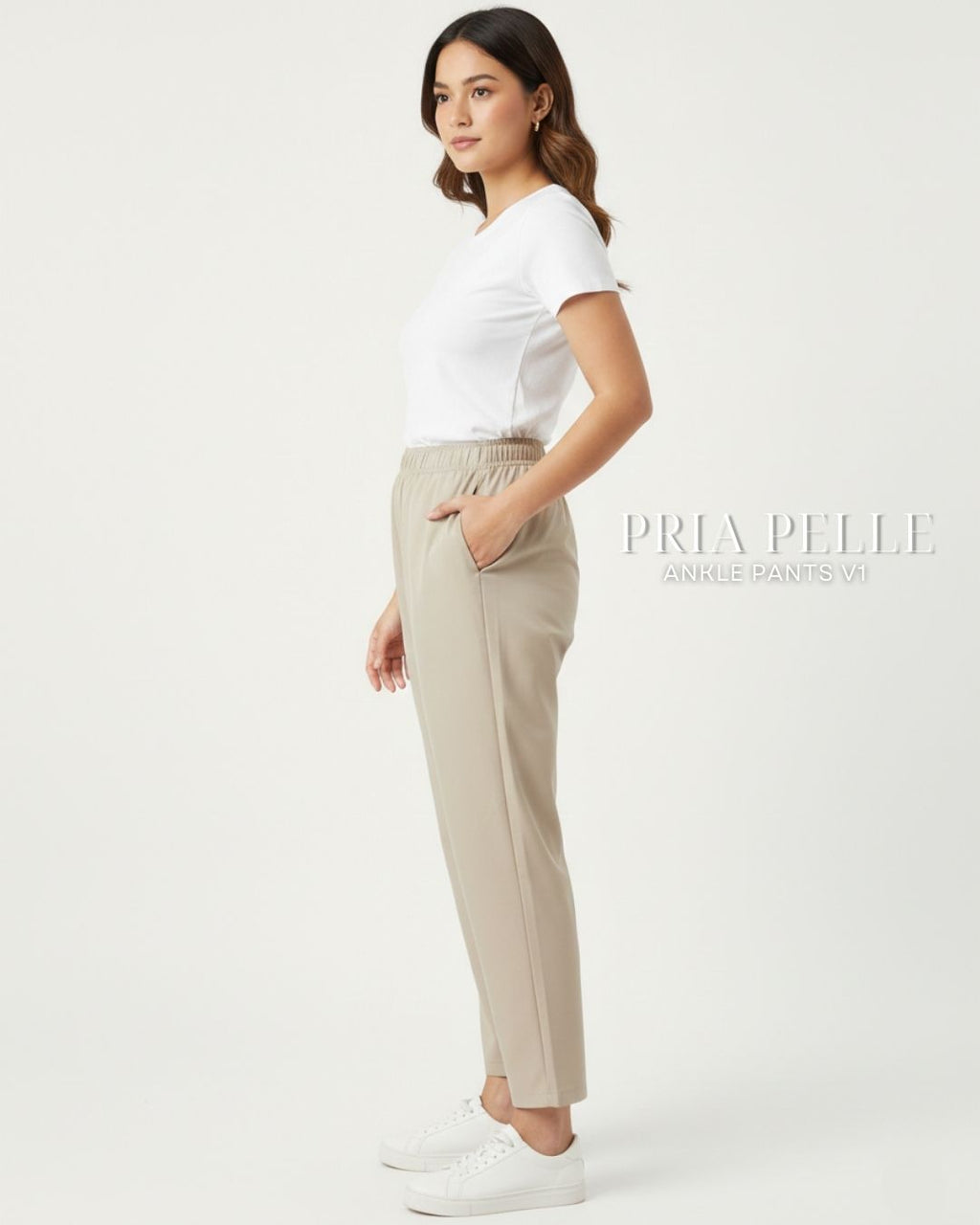 Pria Pelle Ankle Pants Version 1 | Fully Gartered - Light Cotton Blend Cool Beige with Stretch