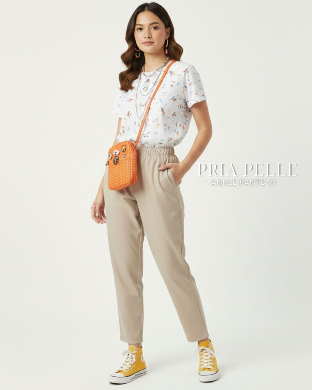 Pria Pelle Ankle Pants Version 1 | Fully Gartered - Light Cotton Blend Cool Beige with Stretch