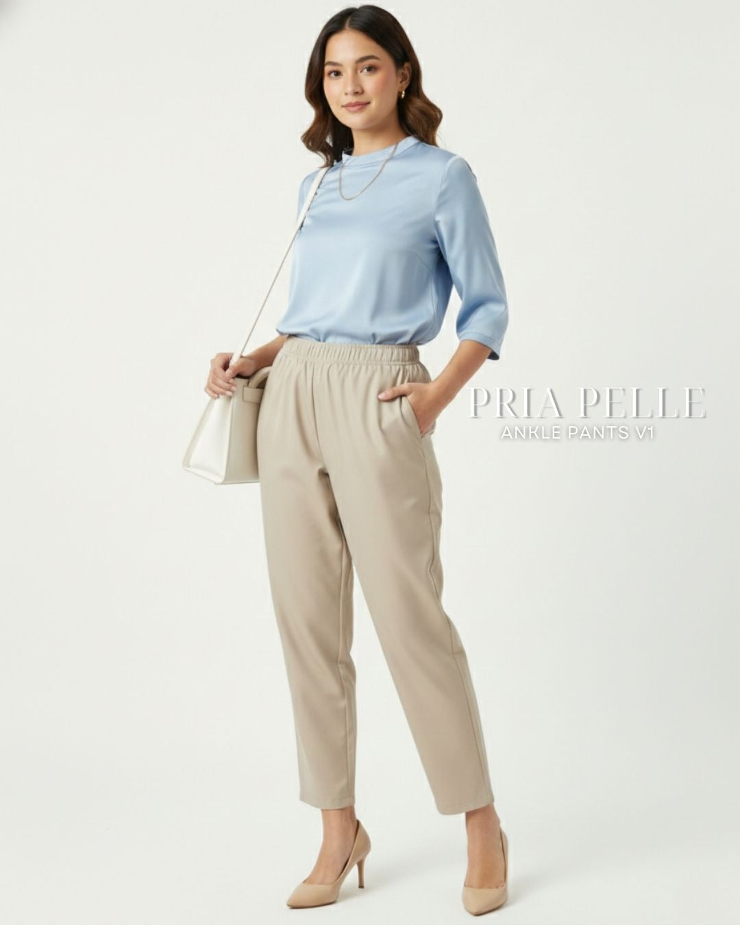 Pria Pelle Ankle Pants Version 1 | Fully Gartered - Light Cotton Blend Cool Beige with Stretch