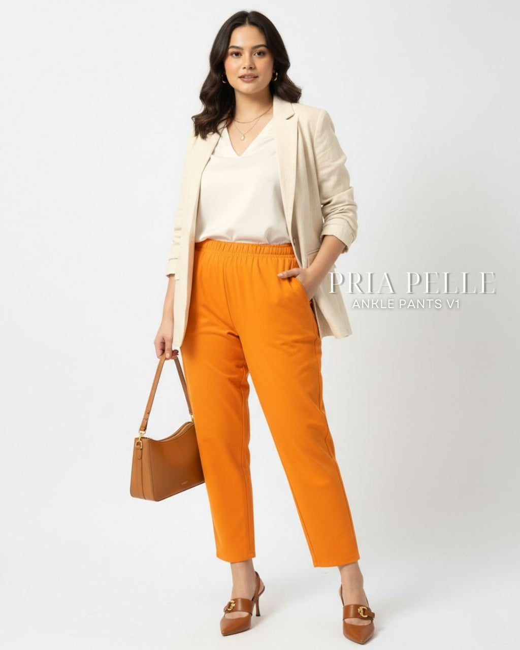 Pria Pelle Ankle Pants Version 1 | Fully Gartered - Cotton Twill Light Orange | Non Stretch