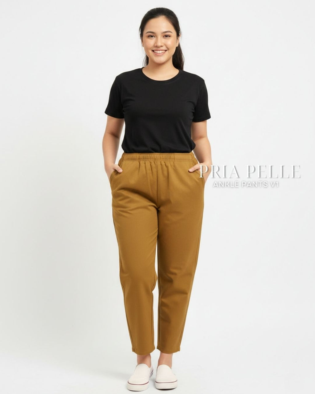 Pria Pelle Ankle Pants Version 1 | Fully Gartered - Cotton Blend Mustard Brown with Stretch