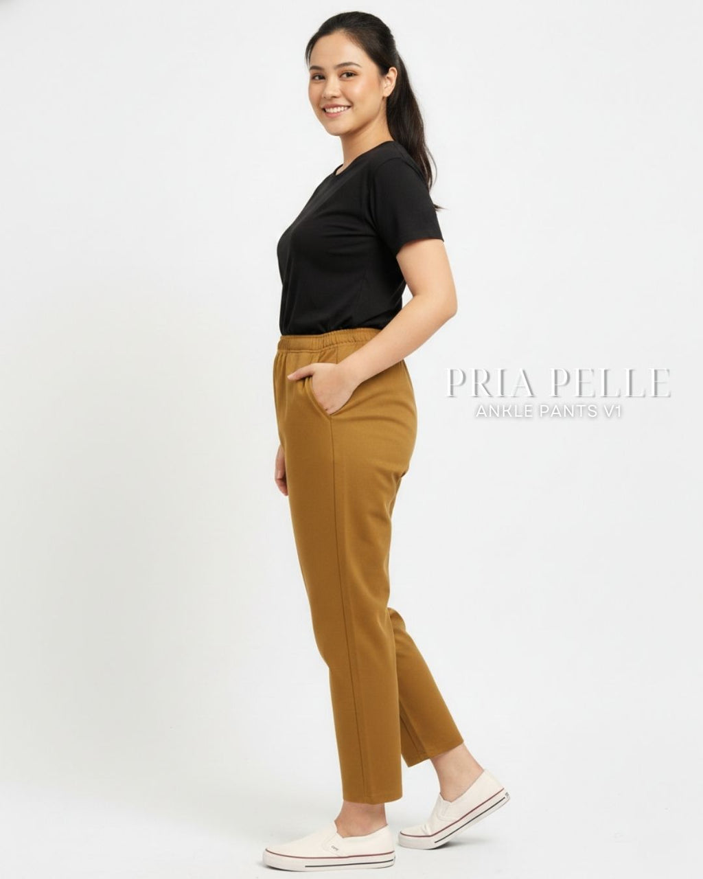 Pria Pelle Ankle Pants Version 1 | Fully Gartered - Cotton Blend Mustard Brown with Stretch