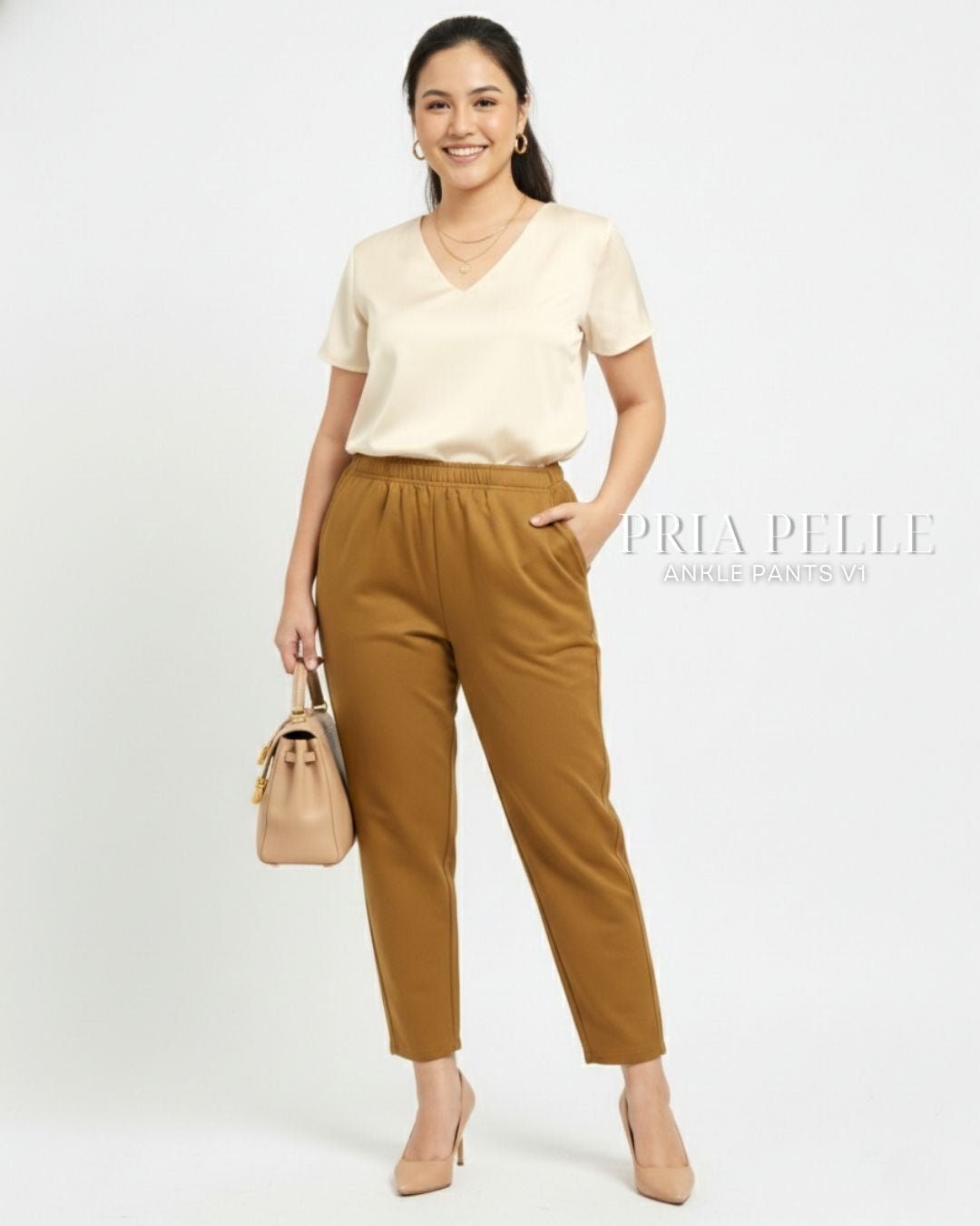 Pria Pelle Ankle Pants Version 1 | Fully Gartered - Cotton Blend Mustard Brown with Stretch