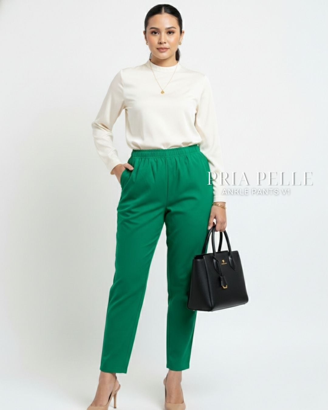 Pria Pelle Ankle Pants Version 1 | Fully Gartered - Cotton Twill Shamrock Green | Non Stretch