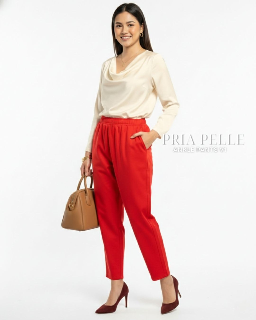 Pria Pelle Ankle Pants Version 1 | Fully Gartered - Cotton Twill Scarlet Red | Non Stretch