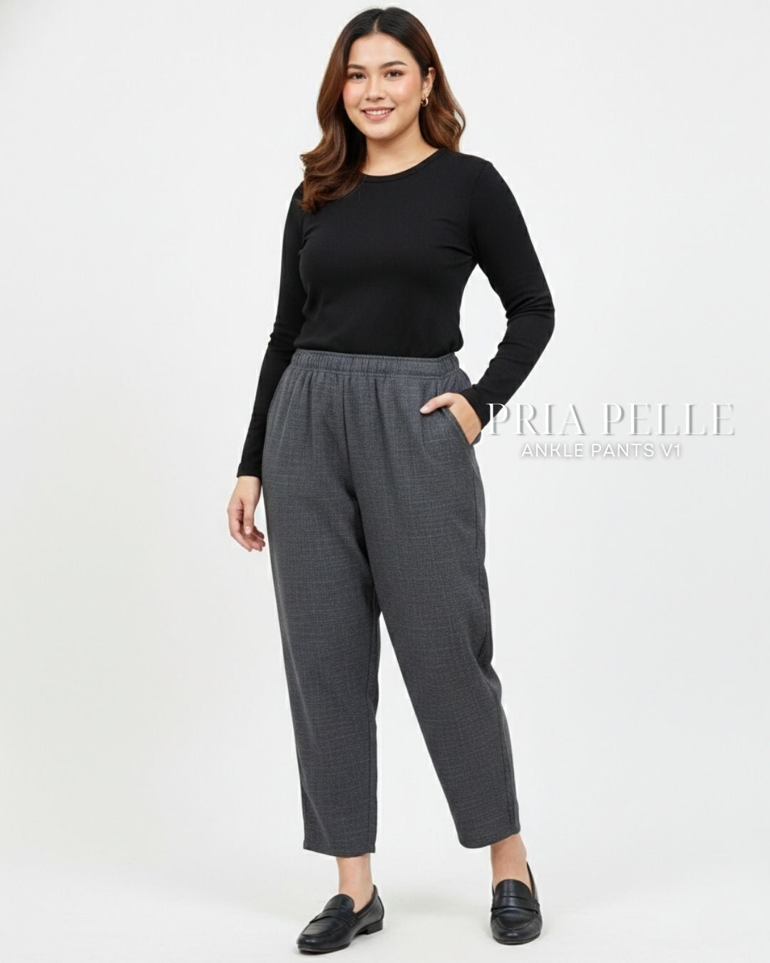 Pria Pelle Ankle Pants Version 1 | Fully Gartered - Cotton Blend Plaid Charcoal Gray | Non Stretch
