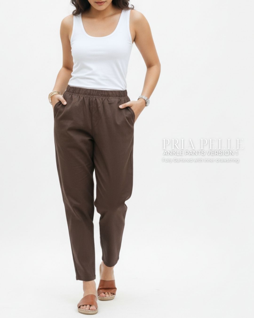 Pria Pelle Ankle Pants Version 1 | Fully Gartered - Cotton Twill Chocolate Brown