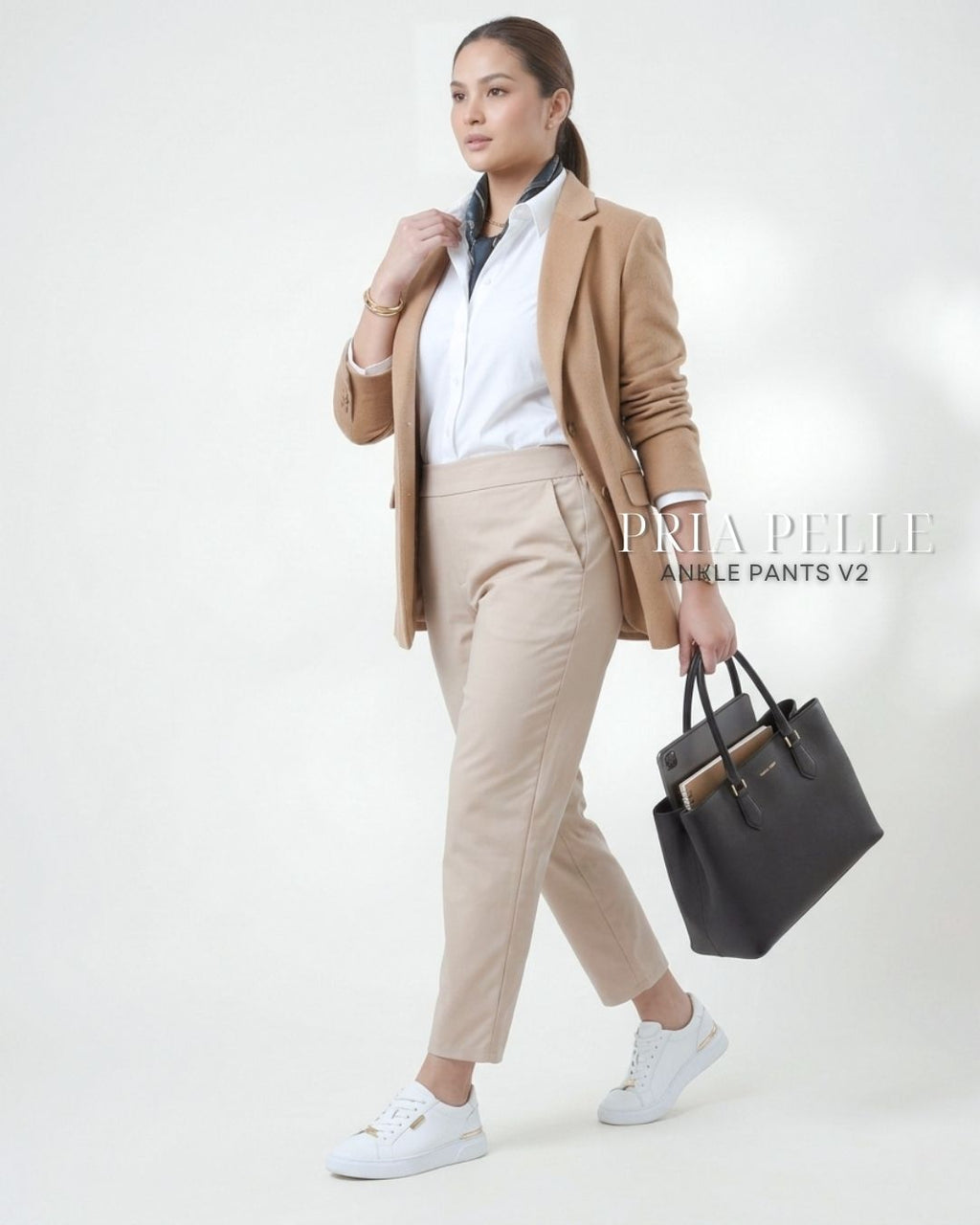 Pria Pelle Ankle Pants Version 2 | Back Garter - Light Cotton Blend Cool Beige with Stretch