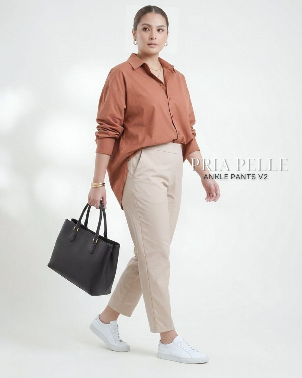 Pria Pelle Ankle Pants Version 2 | Back Garter - Light Cotton Blend Cool Beige with Stretch