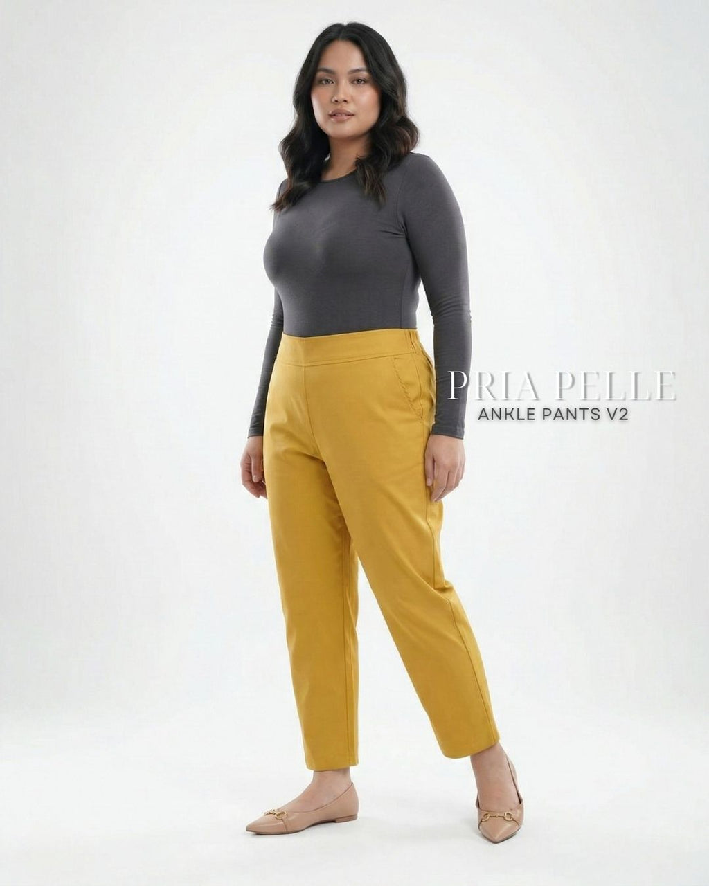 Pria Pelle Ankle Pants Version 2 | Back Garter - Cotton Blend Mustard with Stretch