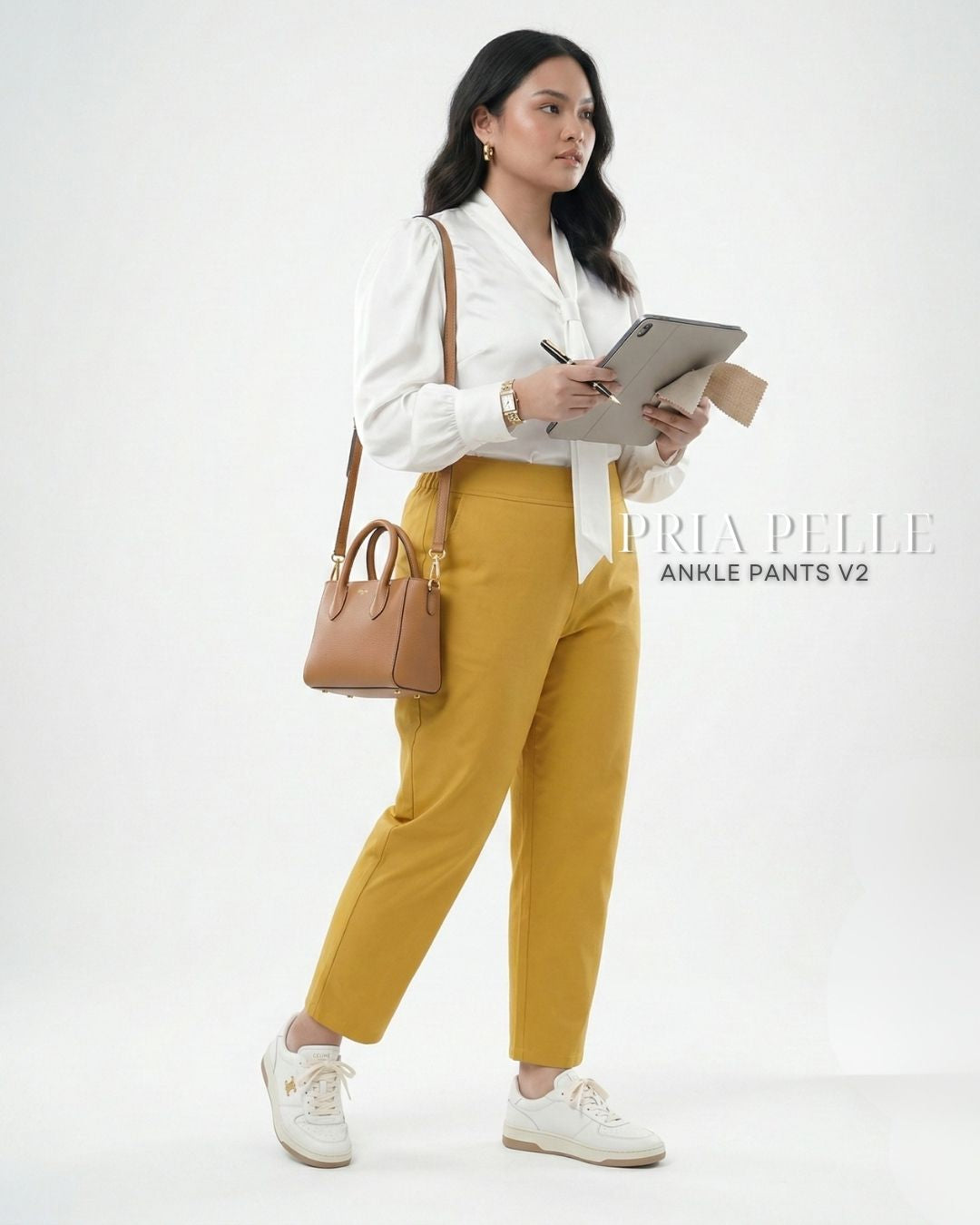 Pria Pelle Ankle Pants Version 2 | Back Garter - Cotton Blend Mustard with Stretch