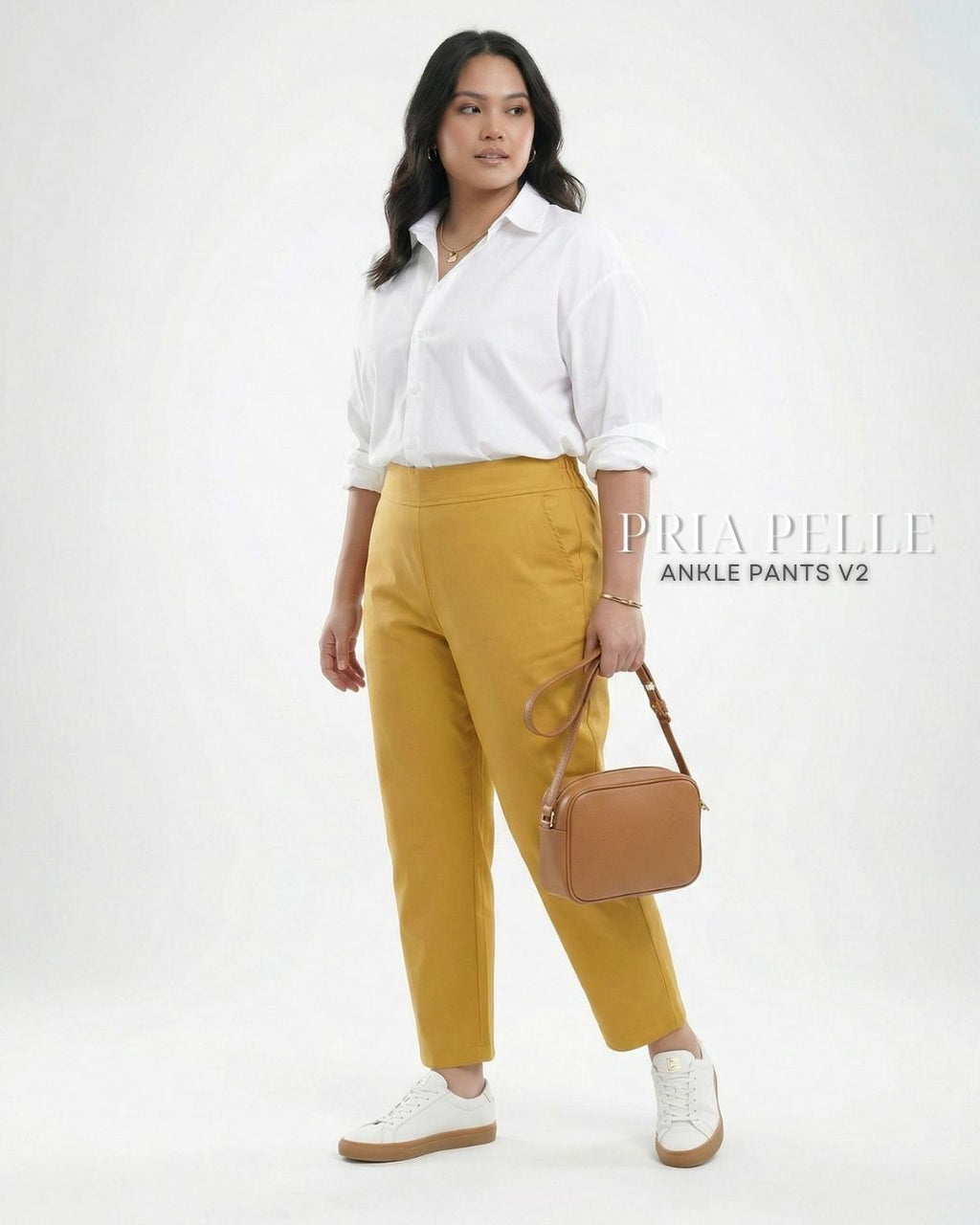Pria Pelle Ankle Pants Version 2 | Back Garter - Cotton Blend Mustard with Stretch