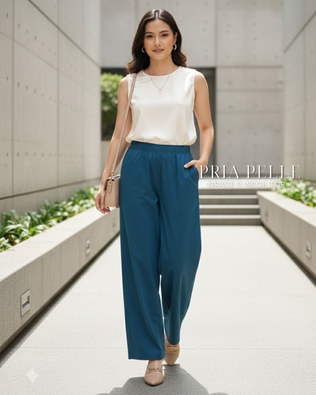 Pria Pelle Easy Wide Leg Pants in Cotton Blend Teal