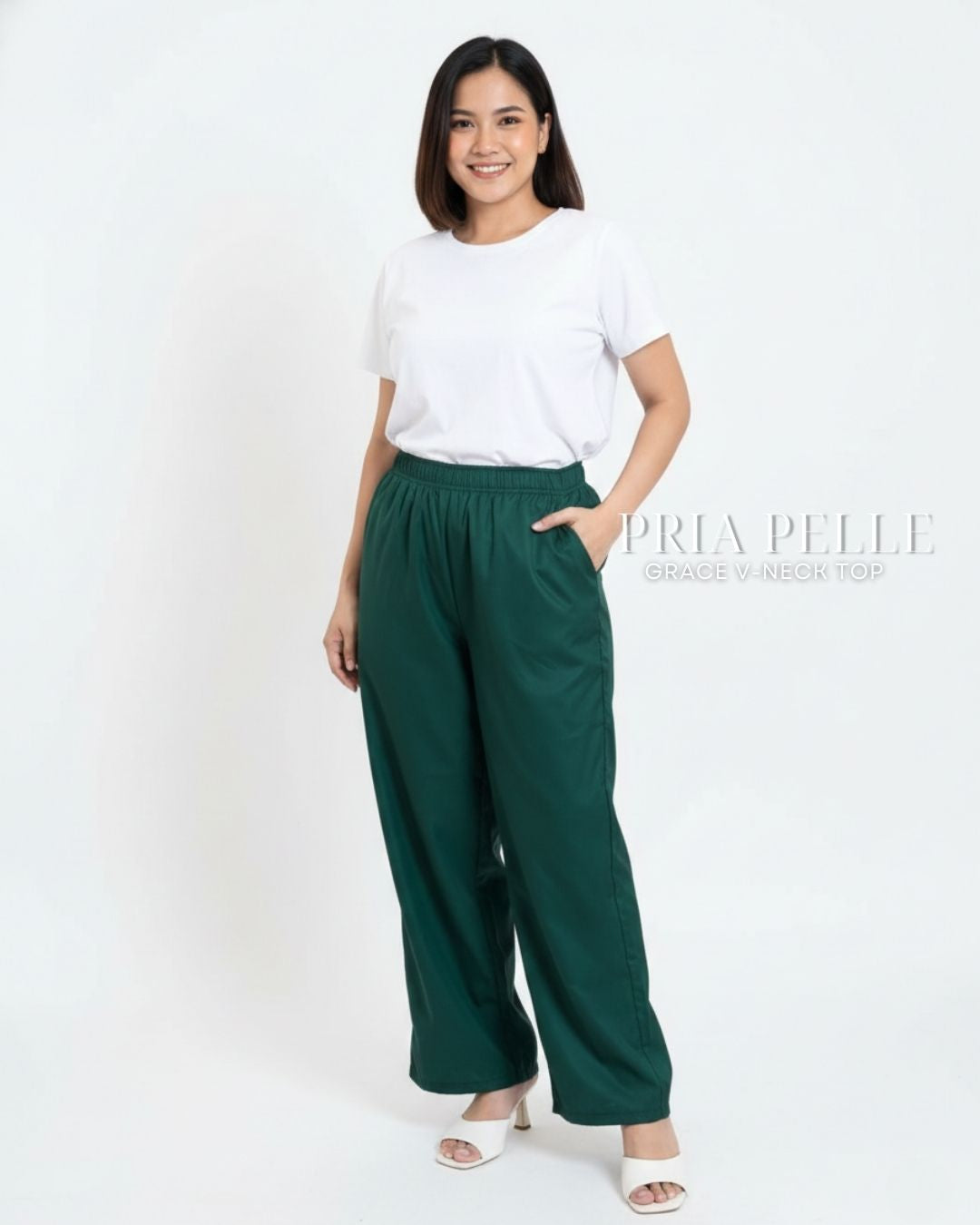 Pria Pelle Easy Wide Leg Pants in Cotton Blend Dark Green