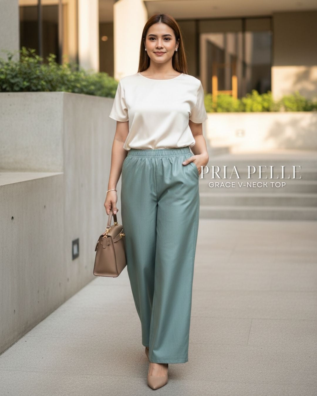 Pria Pelle Easy Wide Leg Pants in Cotton Blend Sage